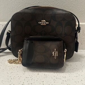 COACH JAMIE CAMERA CROSSBODY HANDBAG BAG brown canvas with matching wallet